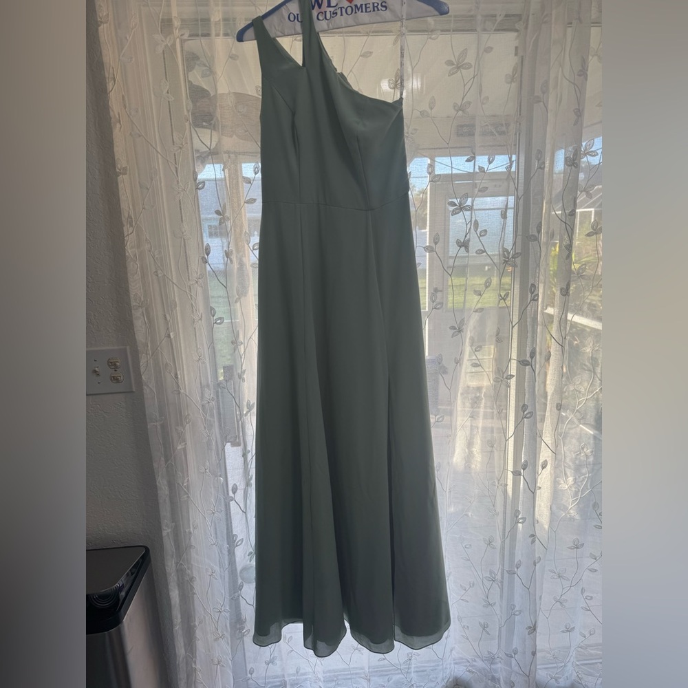 One shoulder David's Bridal bridesmaid dress